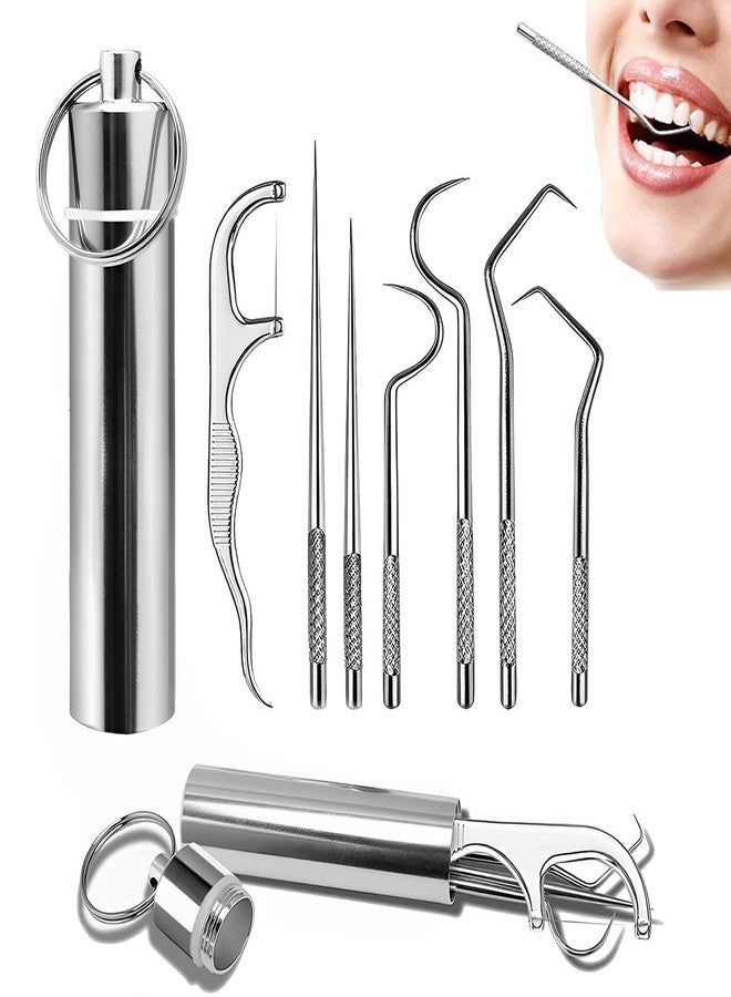 ZURITY 7 in 1 Teeth Cleaning Tool Kit Stainless Steel Teeth Cleaning Tool Kit Toothpicks Teeth Cleaning Picks Flosser for Teeth Braces Cleaning Tools Reuseable Toothpicks (Set of 1) - Image 1